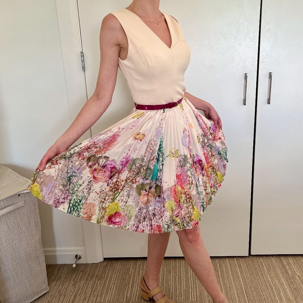 Ted Baker Wispy Meadow Pleated Floral Dress, size 0